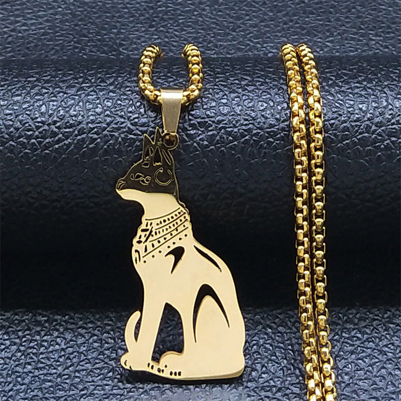 New Stainless Steel Animal Cat Ornament Necklace