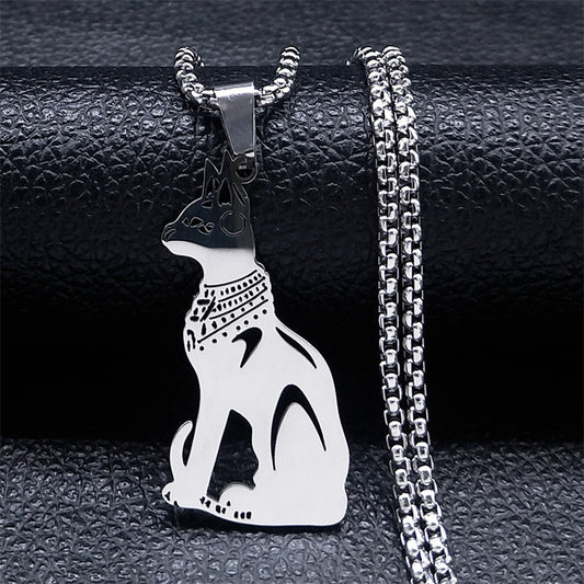 New Stainless Steel Animal Cat Ornament Necklace