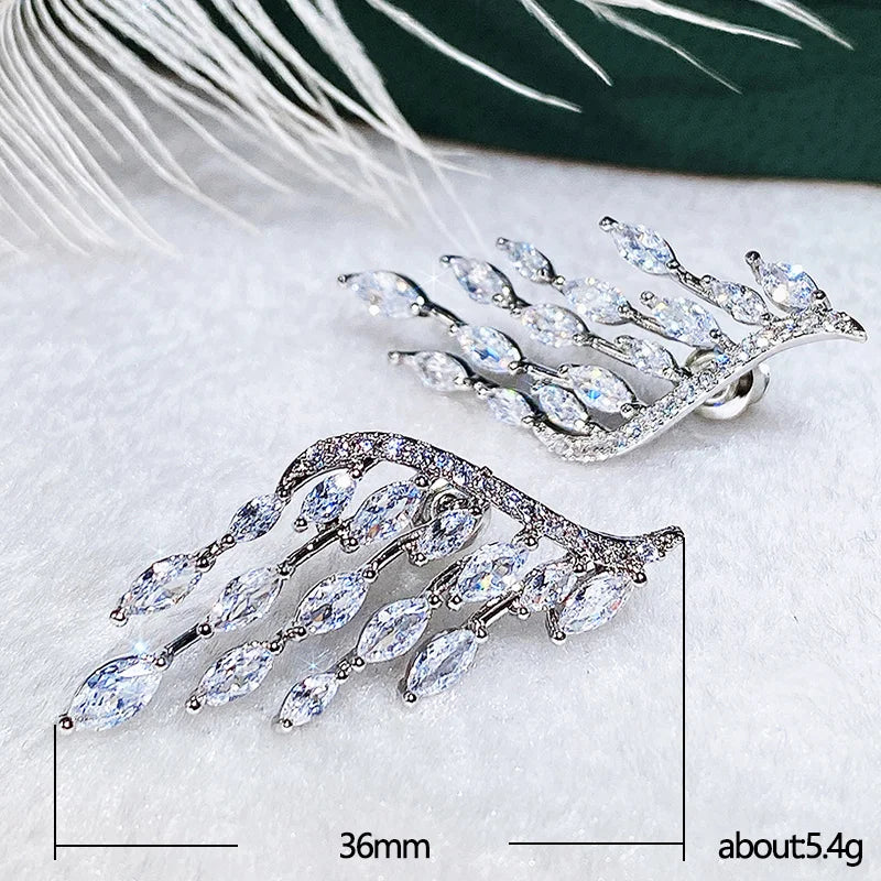 Huitan Gorgeous Angel Wing Shaped Stud Earrings for Women Full Bling Bling White CZ Stone Wedding Party Fashion Accessories 2021