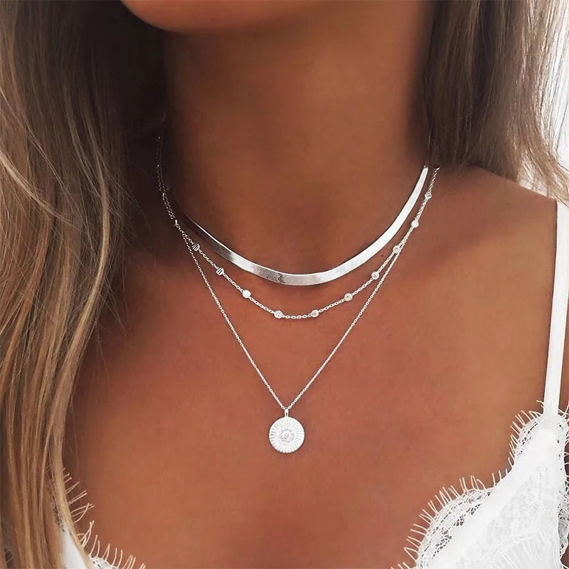 2023 Boho Necklaces & Pendants Vintage Multilayer Choker Necklace Women Fashion Collar Collier Femme Moon Jewelry Accessories