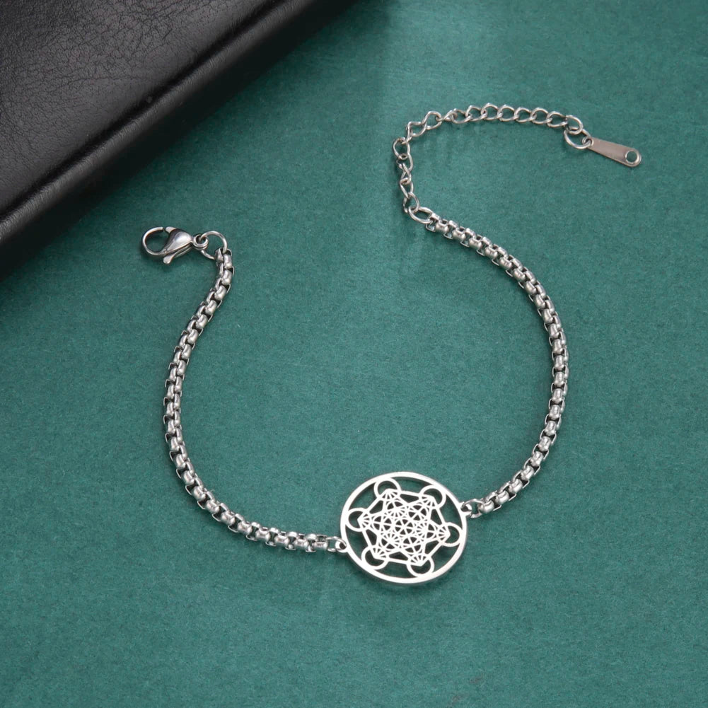 Skyrim Archangel Metatron Cube Bracelets Women Men Sacred Geometry Box Chain Bracelet Stainless Steel Amulet Religious Jewelry