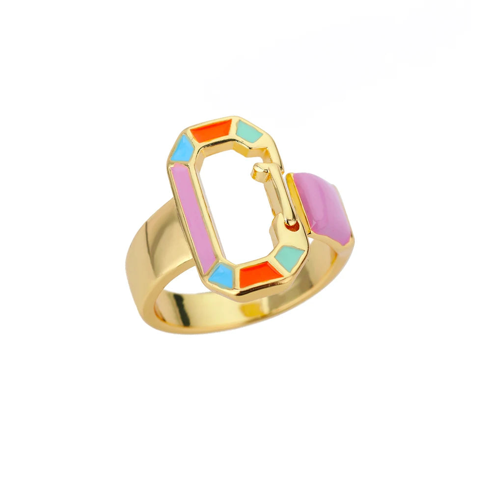 Colorful Enamel Geometric Rings For Women Stainless Steel Female Oval Finger Ring Couple Wedding Couple Jewerly anillos mujer