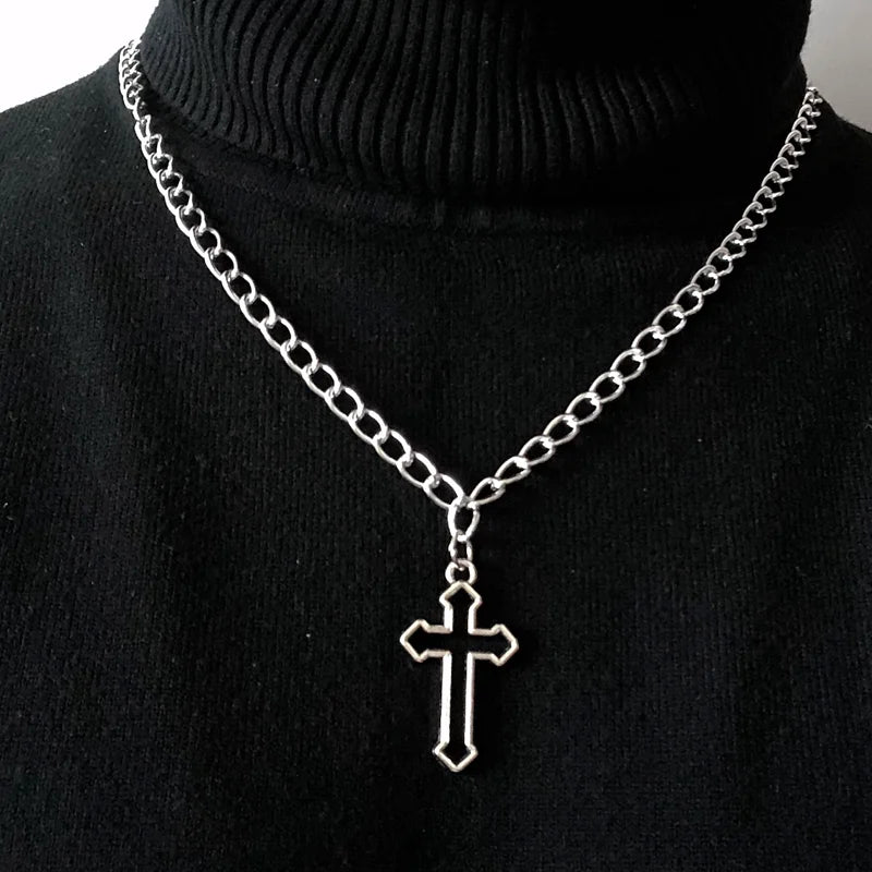 Goth Streetwear Necklaces Grunge Cross Pendants Women Men Neck Chain Indie Jewelry On The Neck 2021 E Girl Choker Aesthetic Kpop