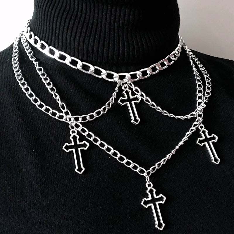 Goth Streetwear Necklaces Grunge Cross Pendants Women Men Neck Chain Indie Jewelry On The Neck 2021 E Girl Choker Aesthetic Kpop