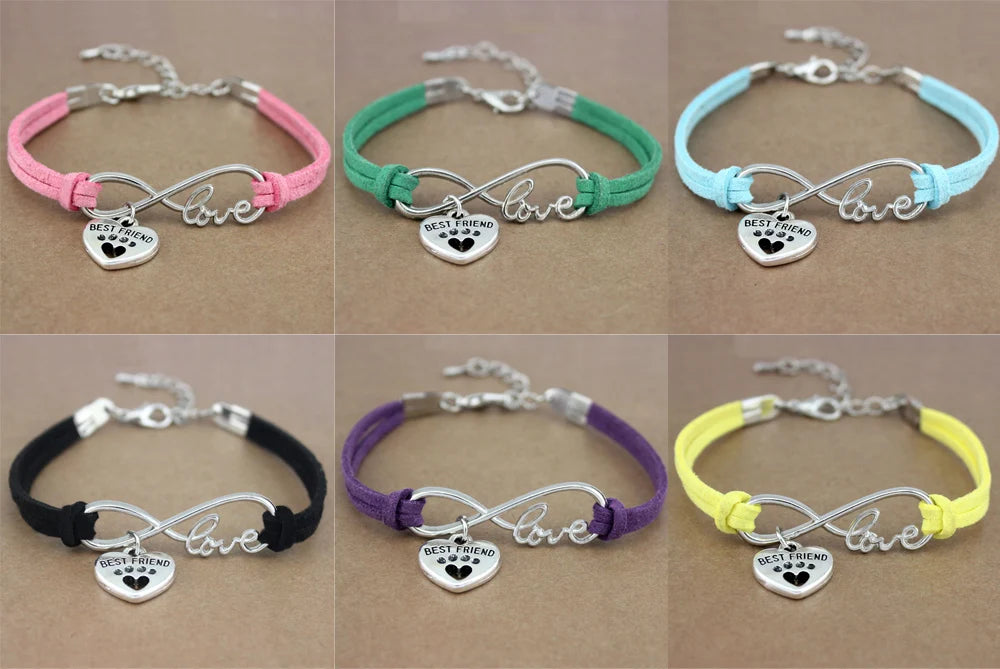 Dog Paws Best Friends Heart Unicorn Animal Infinity Love Charm Bracelets  Jewelry Women Men Girl Boy Unisex Gift 20 Colors