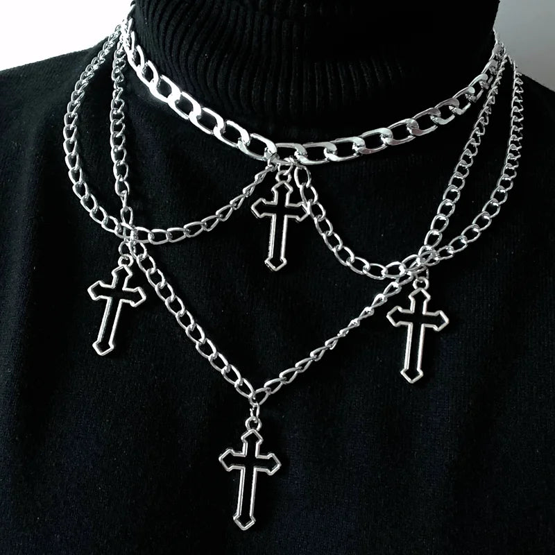 Goth Streetwear Necklaces Grunge Cross Pendants Women Men Neck Chain Indie Jewelry On The Neck 2021 E Girl Choker Aesthetic Kpop