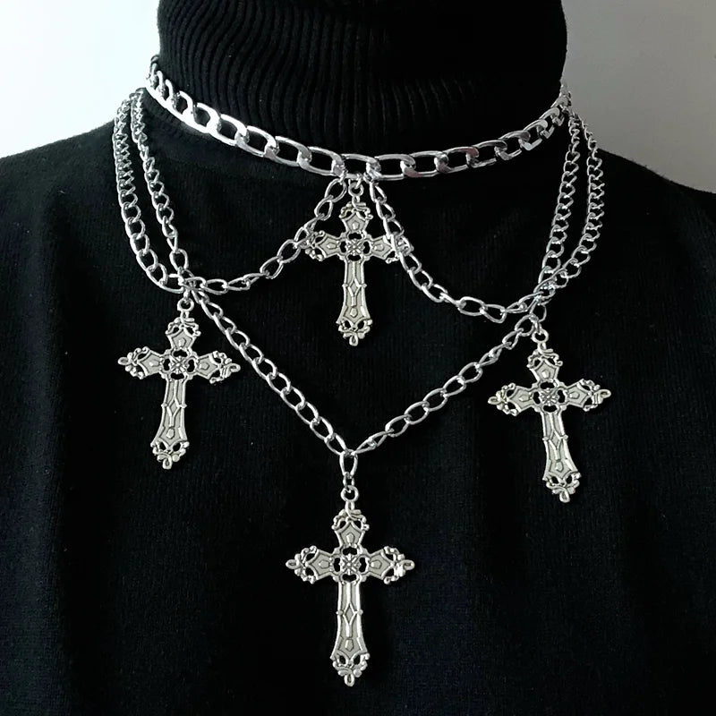 Goth Streetwear Necklaces Grunge Cross Pendants Women Men Neck Chain Indie Jewelry On The Neck 2021 E Girl Choker Aesthetic Kpop