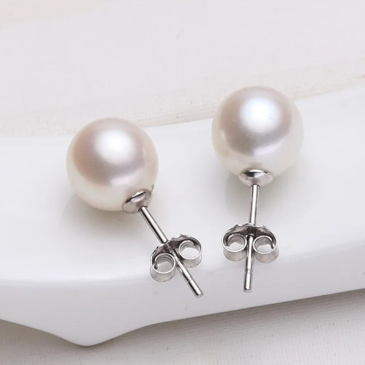 925 Sterling Silver 6mm/8mm/10mm Freshwater Cultured Pearl Button Ball Stud Earrings For Women As Best Gifts Jewerly