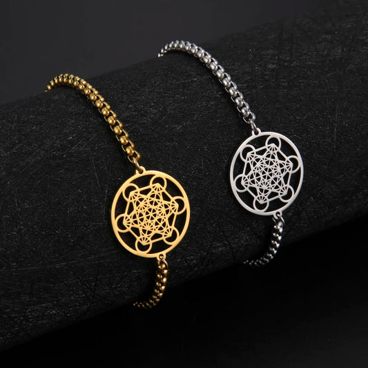 Skyrim Archangel Metatron Cube Bracelets Women Men Sacred Geometry Box Chain Bracelet Stainless Steel Amulet Religious Jewelry