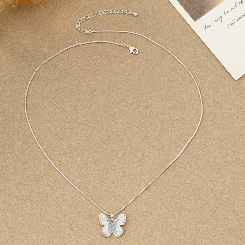 Blue Crystal Butterfly Necklace Female Gradient Crystal