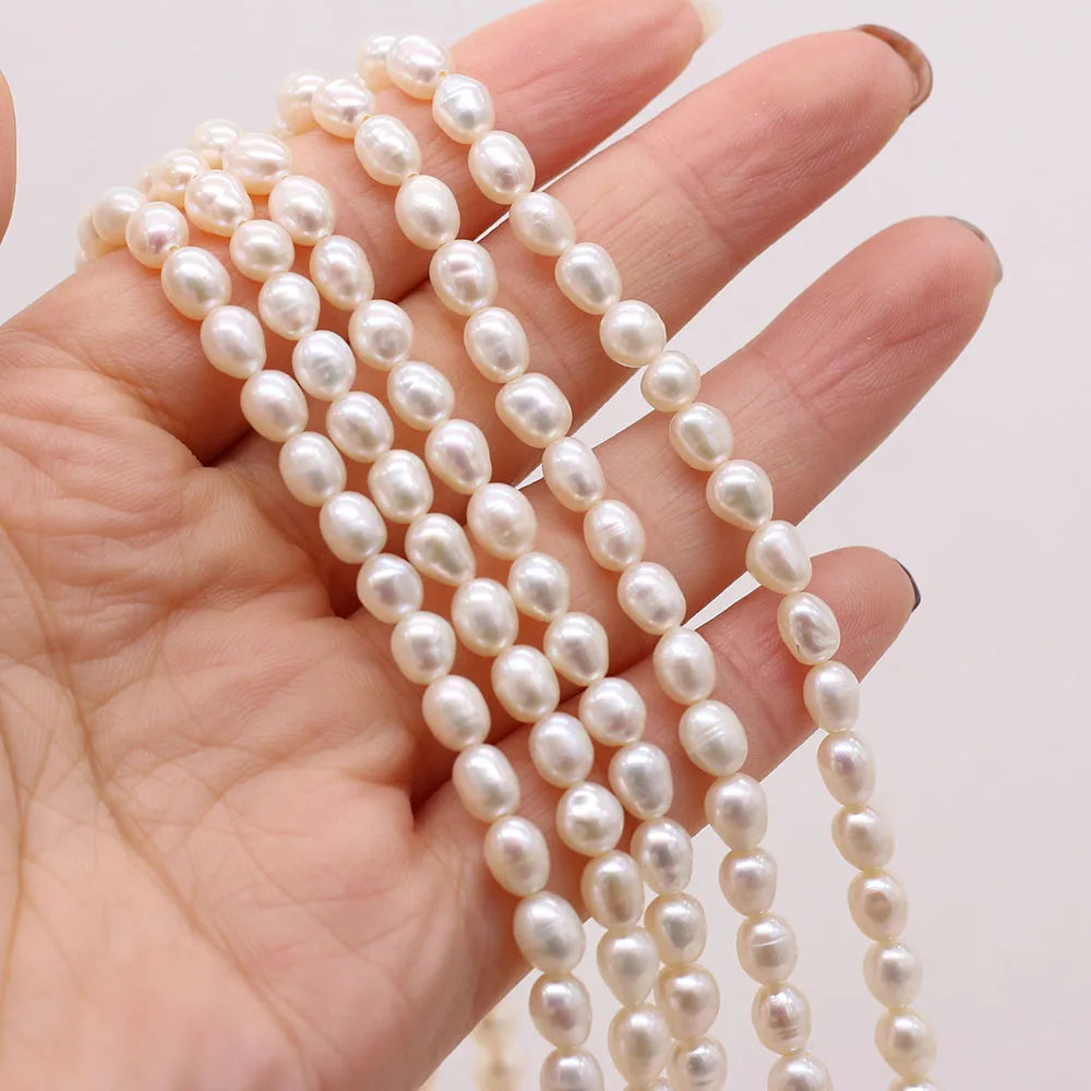 Natural 100% Freshwater Pearl Bead Rice Shape Punched Pearl Loose Beaded for Making DIY Jewerly Necklace Bracelet 5-6mm