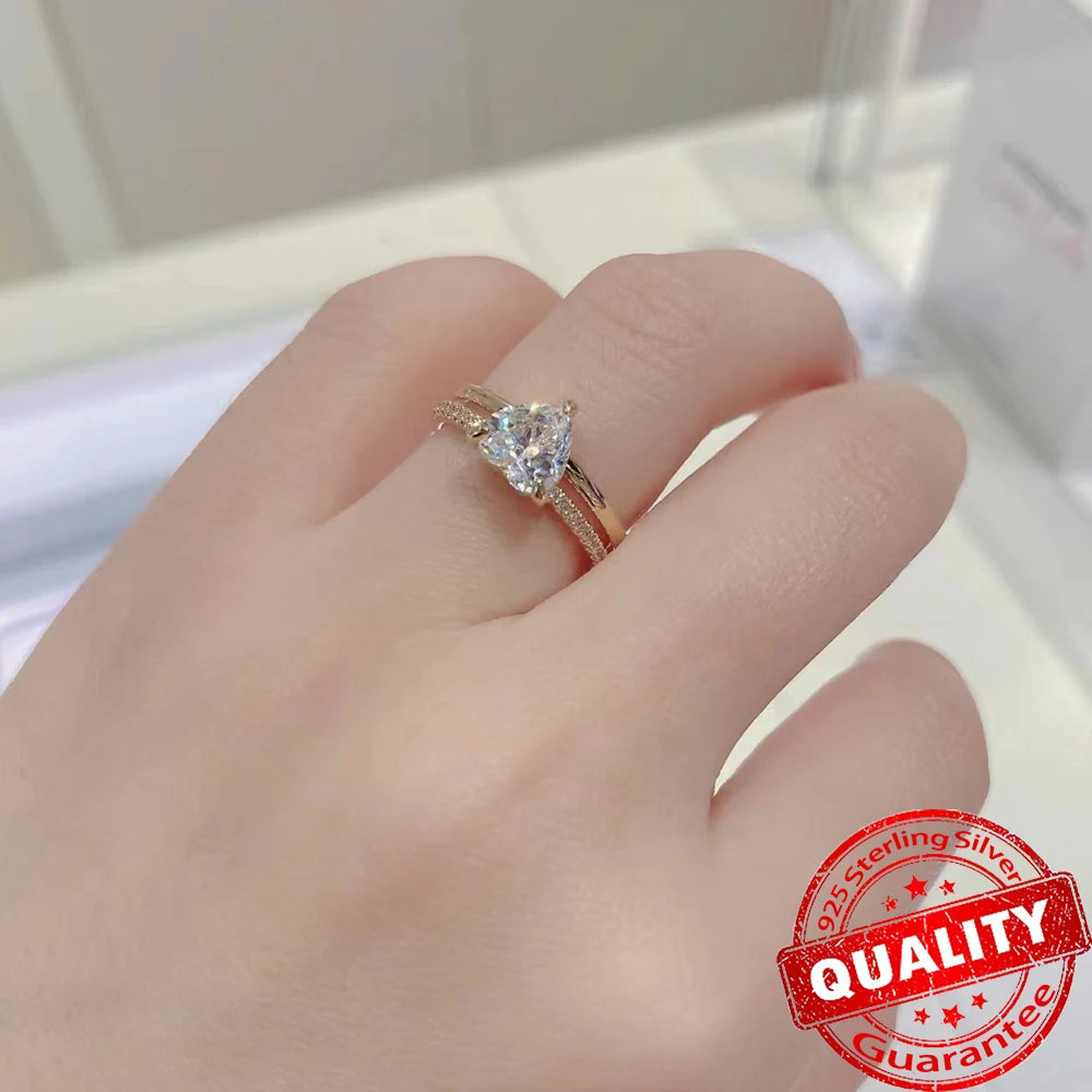 Hot Sale 925 Sterling Silver 14K Gold Moon and Star Ring Set Diamond Heart Ring for Women Fine Jewelry Party Gift