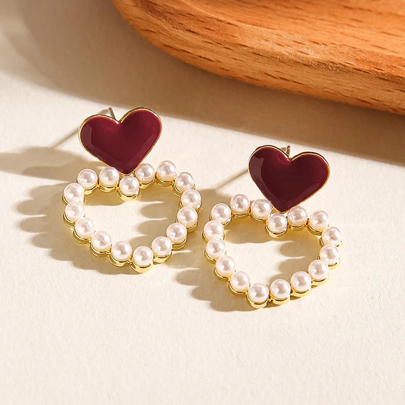 17KM 2Pcs Elegant Stud Earrings Set Geometric Pearl Heart Earrings Trendy Fashion Ear Accessories for Women Jewerly 2022 Wedding