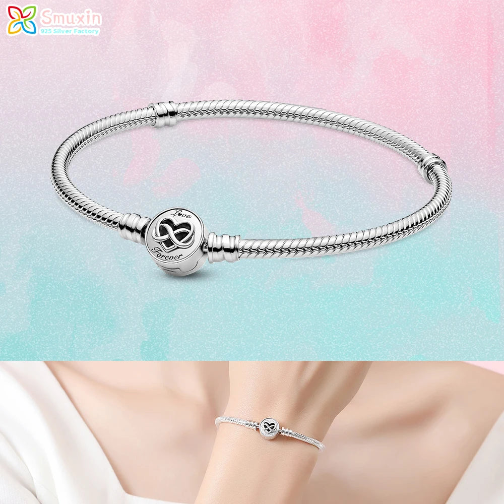 Smuxin 925 Silver Bracelets Disc Fan Crown Seashell T-Bar Multi Dreamcatcher Clasp Snake Chain Bracelets Friendship Heart Bangle