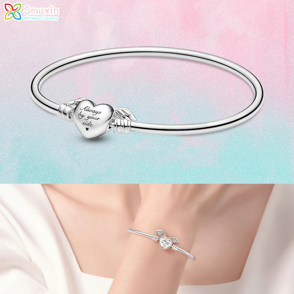 Smuxin 925 Silver Bracelets Disc Fan Crown Seashell T-Bar Multi Dreamcatcher Clasp Snake Chain Bracelets Friendship Heart Bangle