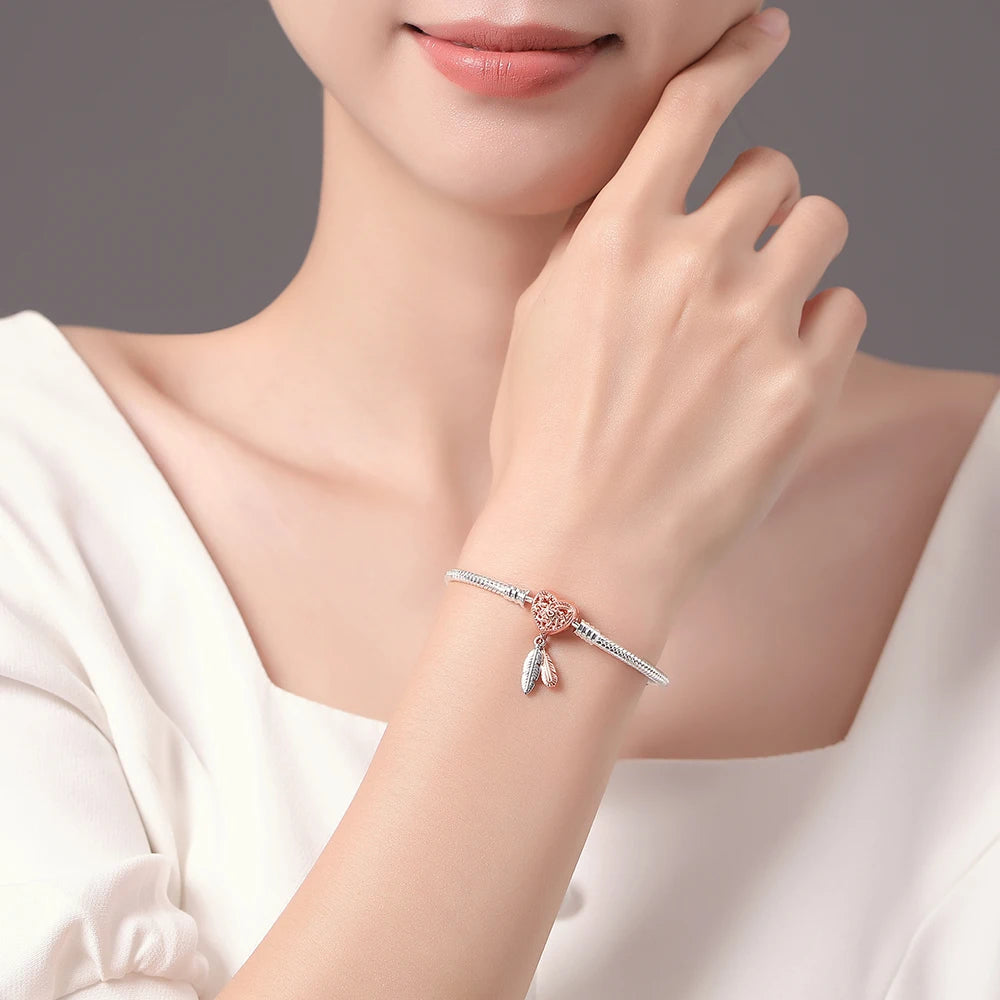 Smuxin 925 Silver Bracelets Disc Fan Crown Seashell T-Bar Multi Dreamcatcher Clasp Snake Chain Bracelets Friendship Heart Bangle