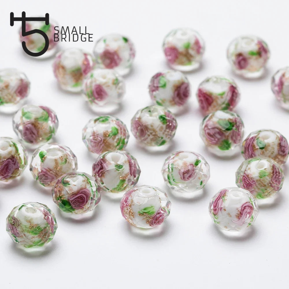 12mm Large Murano Transparent Glass Lampwork Beads for Jewelry Making Women Diy Bracelet Flower Rondelle Faceted Beads L002