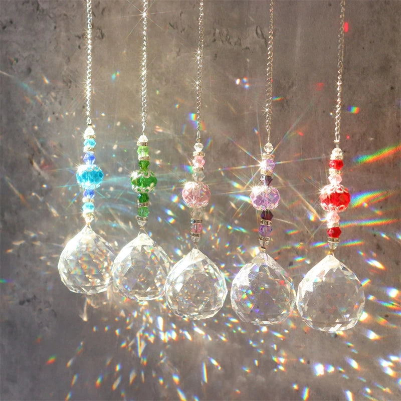 Suncatcher Crystal Chandelier Decor Stained Glass Ball Hanging Pendant Light Catcher Reflective Bead Curtain Chakras Decoration