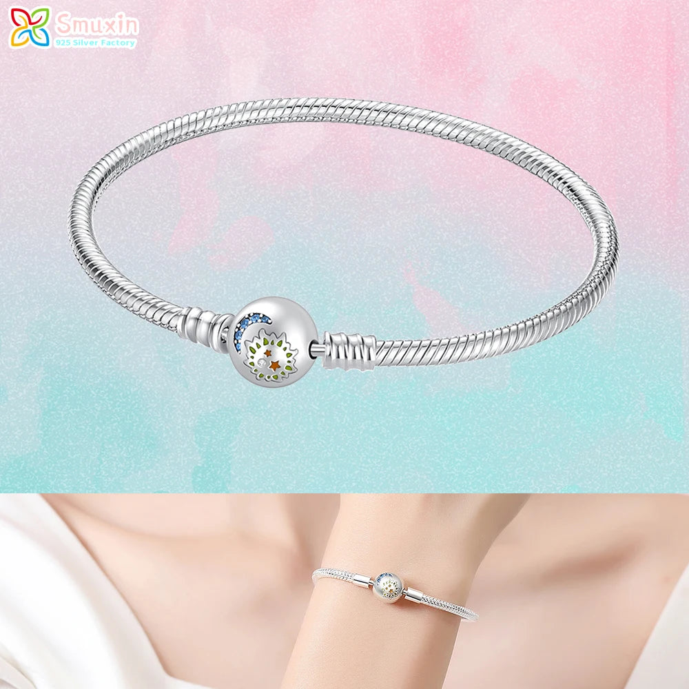 Smuxin 925 Silver Bracelets Disc Fan Crown Seashell T-Bar Multi Dreamcatcher Clasp Snake Chain Bracelets Friendship Heart Bangle