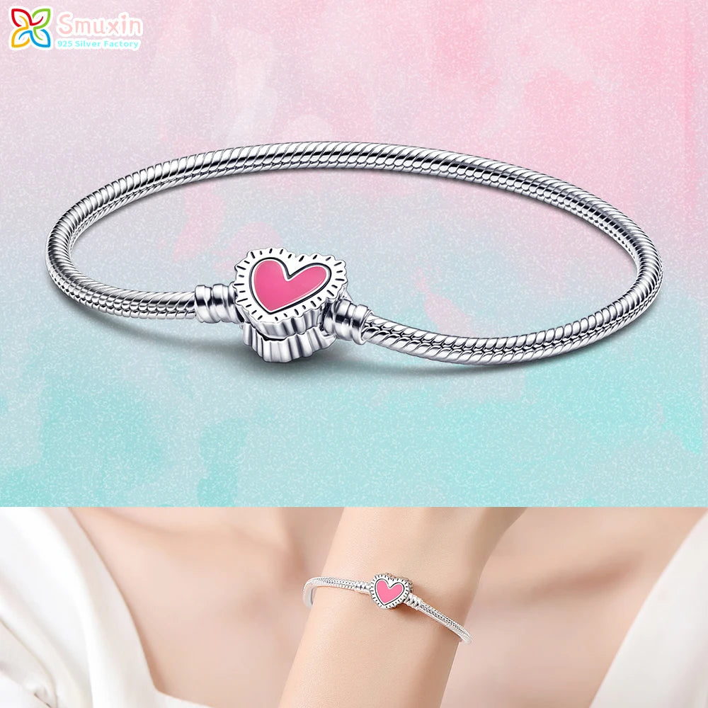 Smuxin 925 Silver Bracelets Disc Fan Crown Seashell T-Bar Multi Dreamcatcher Clasp Snake Chain Bracelets Friendship Heart Bangle