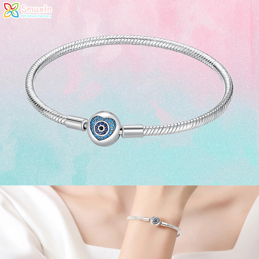 Smuxin 925 Silver Bracelets Disc Fan Crown Seashell T-Bar Multi Dreamcatcher Clasp Snake Chain Bracelets Friendship Heart Bangle