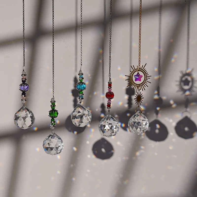 Suncatcher Crystal Chandelier Decor Stained Glass Ball Hanging Pendant Light Catcher Reflective Bead Curtain Chakras Decoration