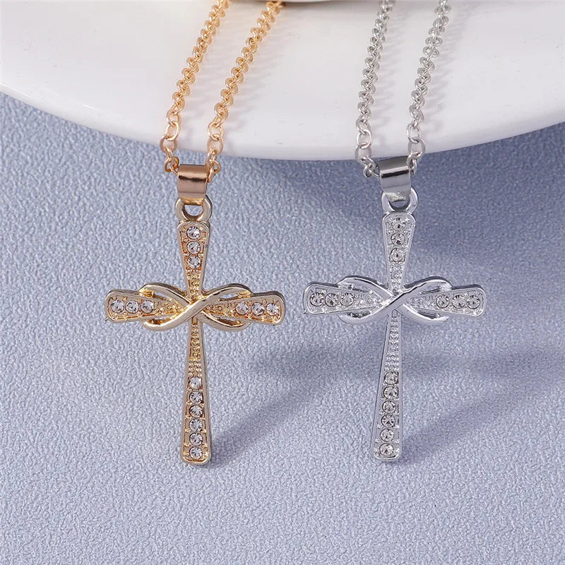 Fashion Cross Necklace for Women Men Gold Silver Color Dazzling Crystal Jesus Crucifix Necklace Christian Jewelry Wholesale