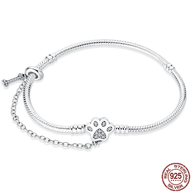 Bracelet Silver 925 Original 17-20CM Star Moon Sun Four Leaf Clover Green Zircon Bracelets Fit DIY Charms Birthday Jewelry Gifts