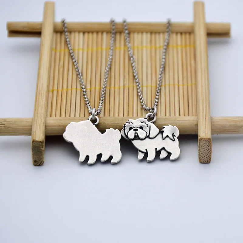 Fei Ye Paws Vintage Boho Shih Tzu Dog Charm Pendant Necklaces For Girls Pendant Stainless Steel Chain Animal Necklace Women