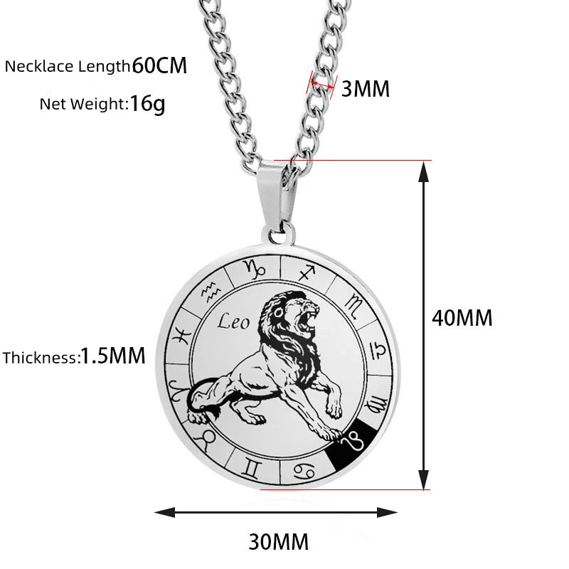 12 Constellation Necklace Titanium Steel Zodiac Astrology Pendant Stainless Steel Necklaces Men&Women Chain Jewelry Accessories