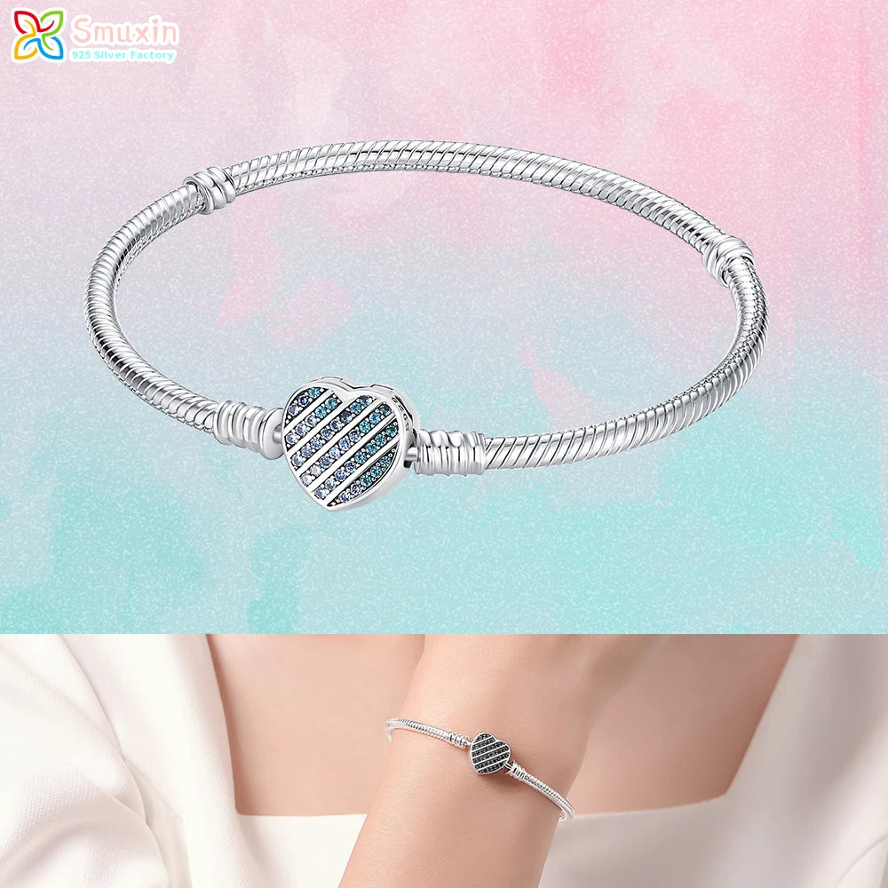 Smuxin 925 Silver Bracelets Disc Fan Crown Seashell T-Bar Multi Dreamcatcher Clasp Snake Chain Bracelets Friendship Heart Bangle