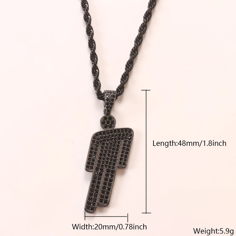 High Quality Hip Hop Twist Chain Plating black Brass With Zircon Tilted Head Pendant Men Women necklace