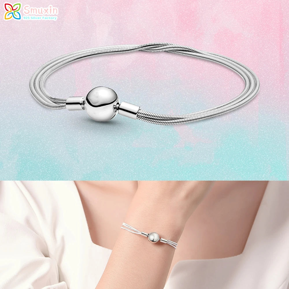 Smuxin 925 Silver Bracelets Disc Fan Crown Seashell T-Bar Multi Dreamcatcher Clasp Snake Chain Bracelets Friendship Heart Bangle