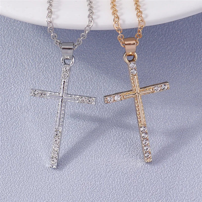 Fashion Cross Necklace for Women Men Gold Silver Color Dazzling Crystal Jesus Crucifix Necklace Christian Jewelry Wholesale