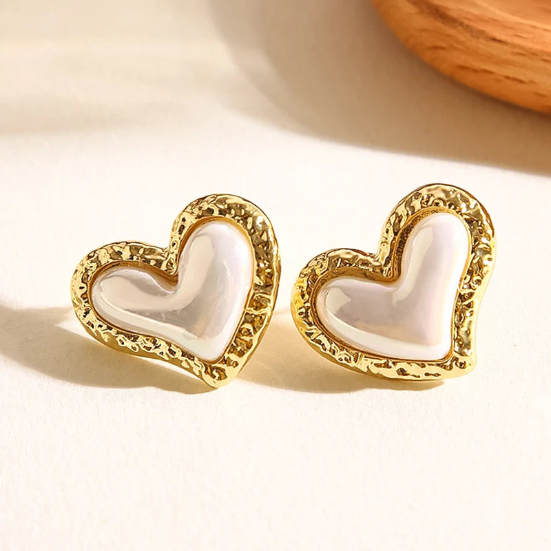 17KM 2Pcs Elegant Stud Earrings Set Geometric Pearl Heart Earrings Trendy Fashion Ear Accessories for Women Jewerly 2022 Wedding