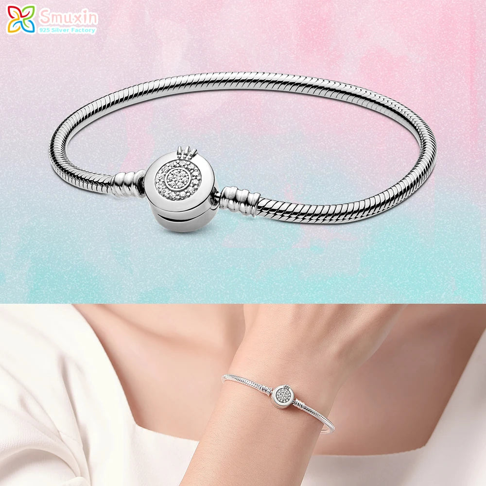 Smuxin 925 Silver Bracelets Disc Fan Crown Seashell T-Bar Multi Dreamcatcher Clasp Snake Chain Bracelets Friendship Heart Bangle