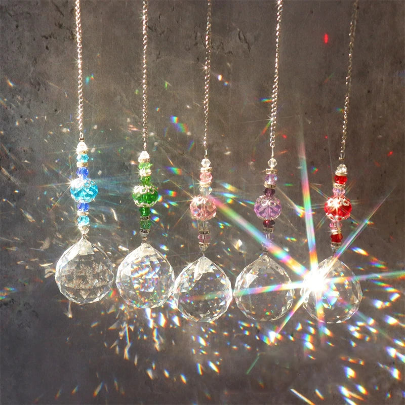 Suncatcher Crystal Chandelier Decor Stained Glass Ball Hanging Pendant Light Catcher Reflective Bead Curtain Chakras Decoration