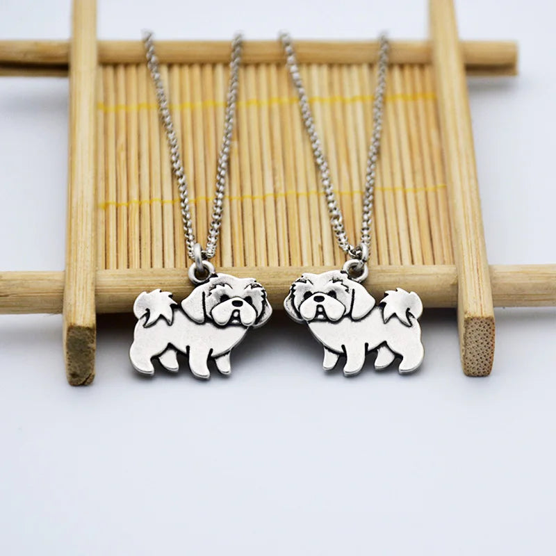 Fei Ye Paws Vintage Boho Shih Tzu Dog Charm Pendant Necklaces For Girls Pendant Stainless Steel Chain Animal Necklace Women