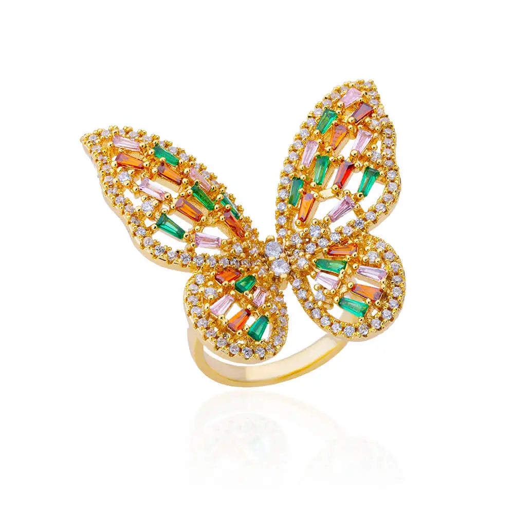 Luxury Zircon Butterfly Rings for Women Stainless Steel Rainbow Crystal Stone Ring 2023 Trend Wedding Jewerly free shipping