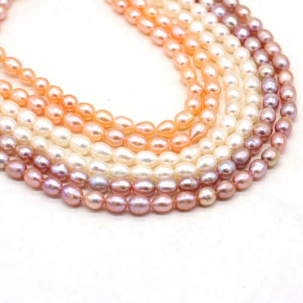 Natural 100% Freshwater Pearl Bead Rice Shape Punched Pearl Loose Beaded for Making DIY Jewerly Necklace Bracelet 5-6mm