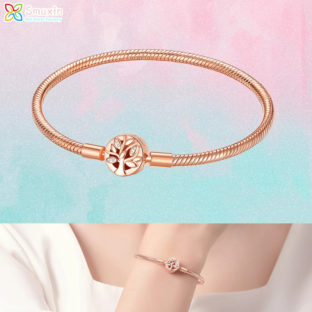 Smuxin 925 Silver Bracelets Disc Fan Crown Seashell T-Bar Multi Dreamcatcher Clasp Snake Chain Bracelets Friendship Heart Bangle