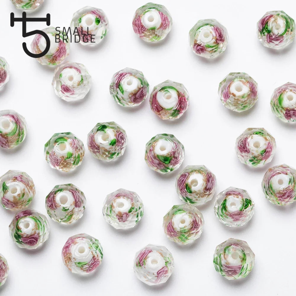 12mm Large Murano Transparent Glass Lampwork Beads for Jewelry Making Women Diy Bracelet Flower Rondelle Faceted Beads L002