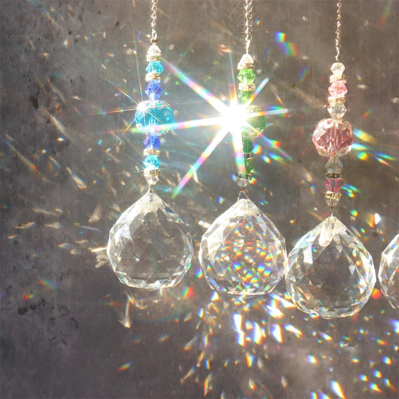 Suncatcher Crystal Chandelier Decor Stained Glass Ball Hanging Pendant Light Catcher Reflective Bead Curtain Chakras Decoration