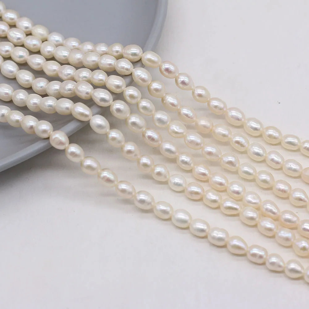 Natural 100% Freshwater Pearl Bead Rice Shape Punched Pearl Loose Beaded for Making DIY Jewerly Necklace Bracelet 5-6mm