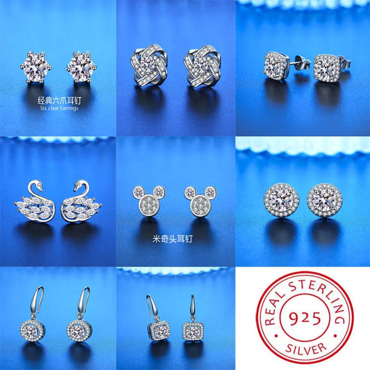 925 Sterling Silver Stud Earrings zircon For Women Fashion Exquisite Student Girlfriend Jewelry Accessories