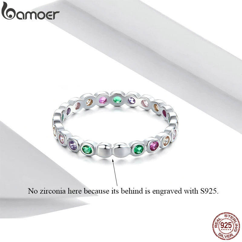 bamoer 925 Sterling Silver Multicolor Zircon Finger Ring for Women Trendy Fashion Dazzling CZ Stone Anillos Jewelry Gift