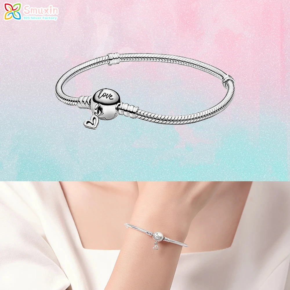 Smuxin 925 Silver Bracelets Disc Fan Crown Seashell T-Bar Multi Dreamcatcher Clasp Snake Chain Bracelets Friendship Heart Bangle