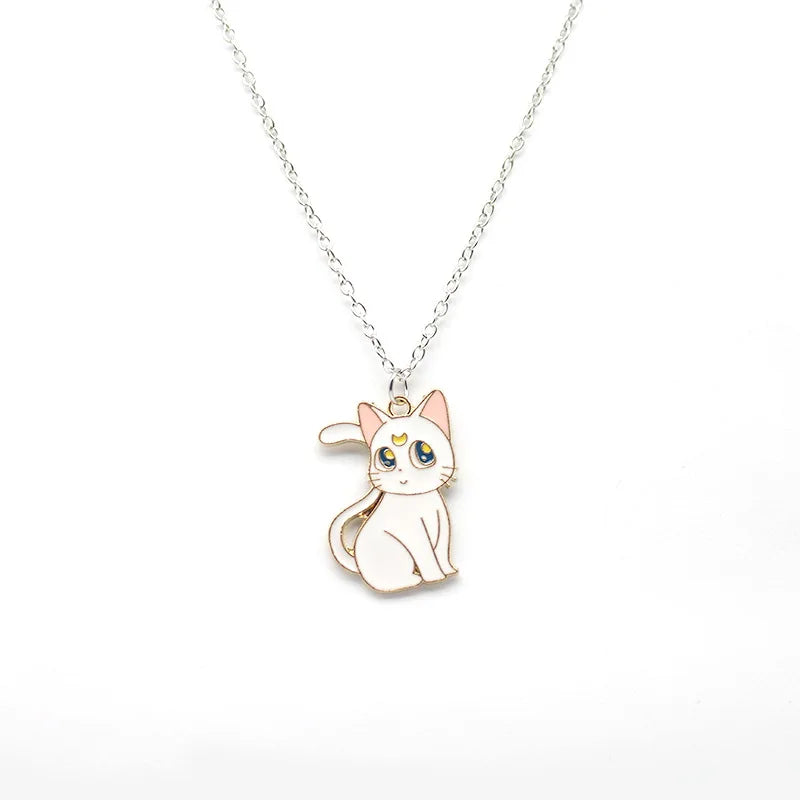 2Pcs Cartoon Cute Cat Pendant Necklace for Women Girls Couple Matching Long Chain Necklace Friendship Jewelry Bestfriend Gifts