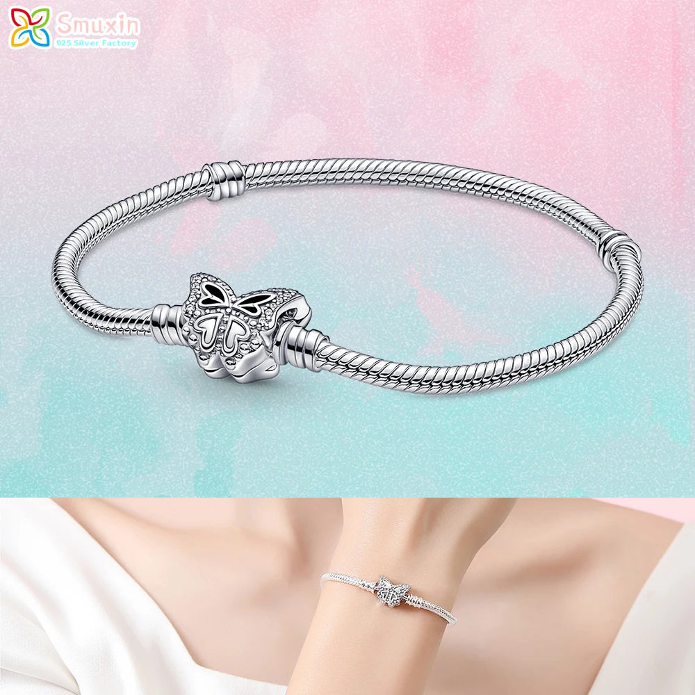 Smuxin 925 Silver Bracelets Disc Fan Crown Seashell T-Bar Multi Dreamcatcher Clasp Snake Chain Bracelets Friendship Heart Bangle