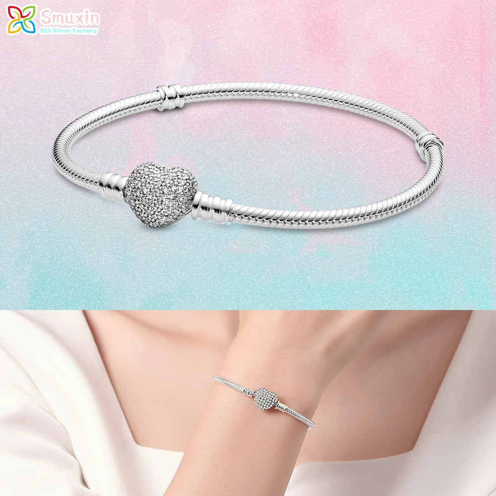 Smuxin 925 Silver Bracelets Disc Fan Crown Seashell T-Bar Multi Dreamcatcher Clasp Snake Chain Bracelets Friendship Heart Bangle